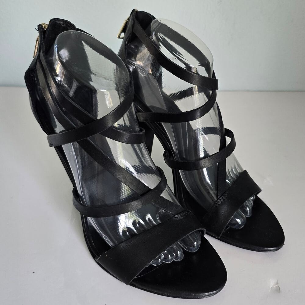 Rebecca Minkoff Matty Strappy Heels Women's 8.5M Black Leather Dark Romantic
